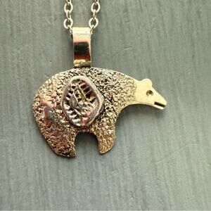 Navajo AL Spirit Bear 925 Sterling Silver Pendant Necklace